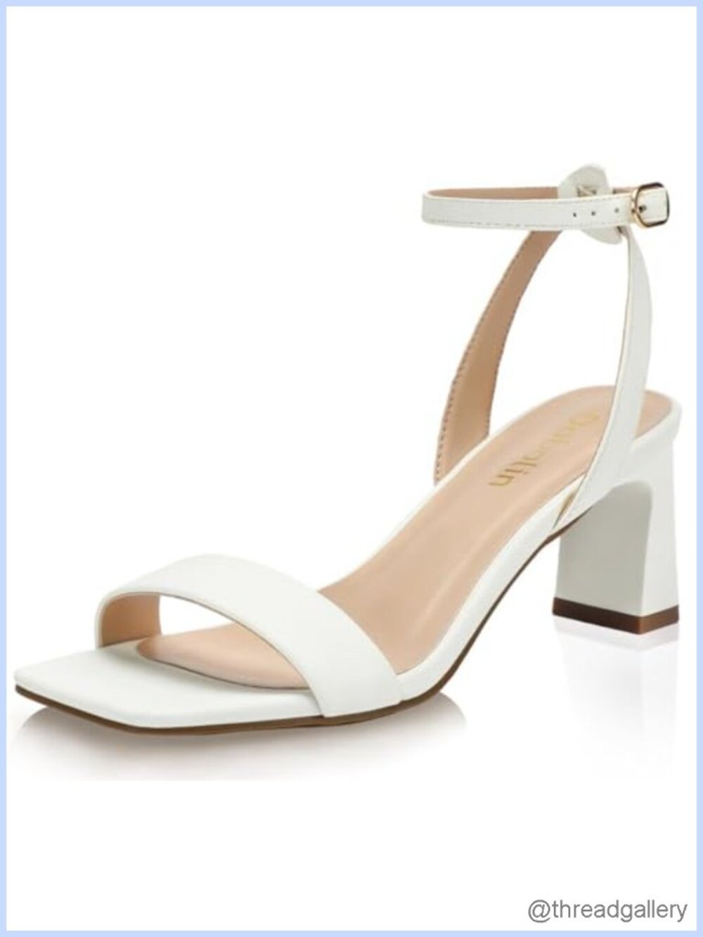 Women's Block Heel Sandals Square Open Toe Ankle Strap Faux Leather